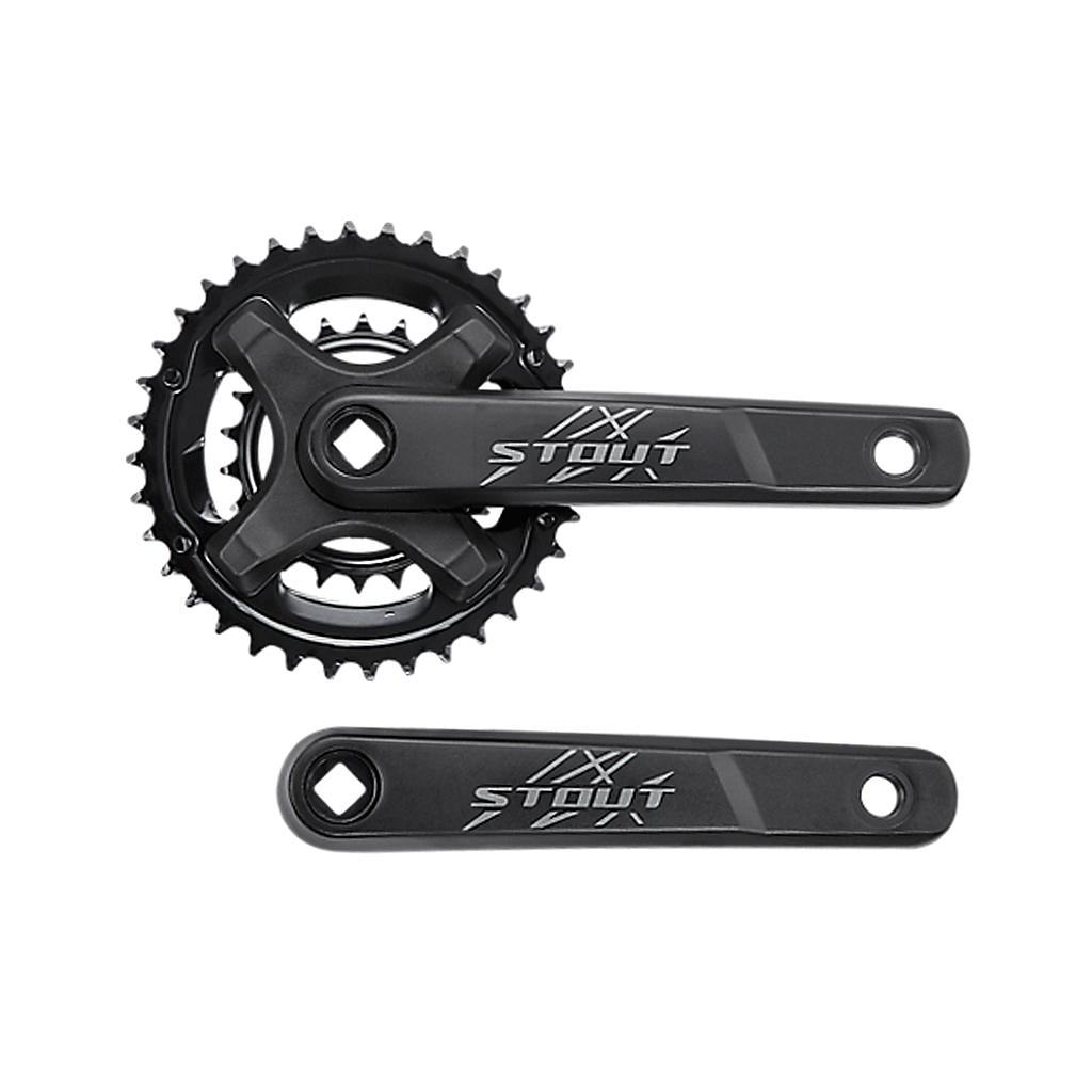 [S201600012] BIELA SPZ CRK STOUT, 175MM, L+R ARMS, ALLOY, SQUARE-TAPER, 36/22T RIVETED RINGS, 2X9-SPD BLACK